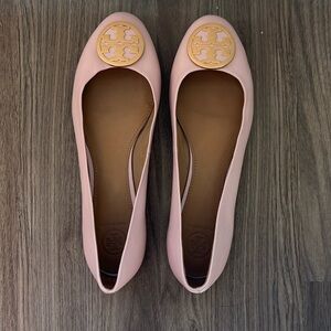 Tory Burch blush pink ballet flat with gold symbol